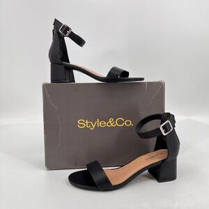 Style & Co Janiee Ankle Strap Sandal Black Size 6.5 Block Heel Round Toe